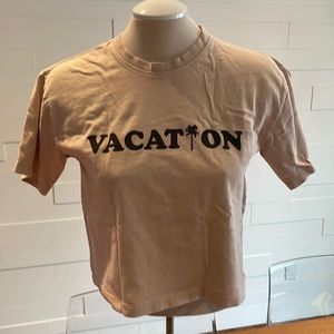 S Garage Vacation Crop Shortsleeved Pink with white writing